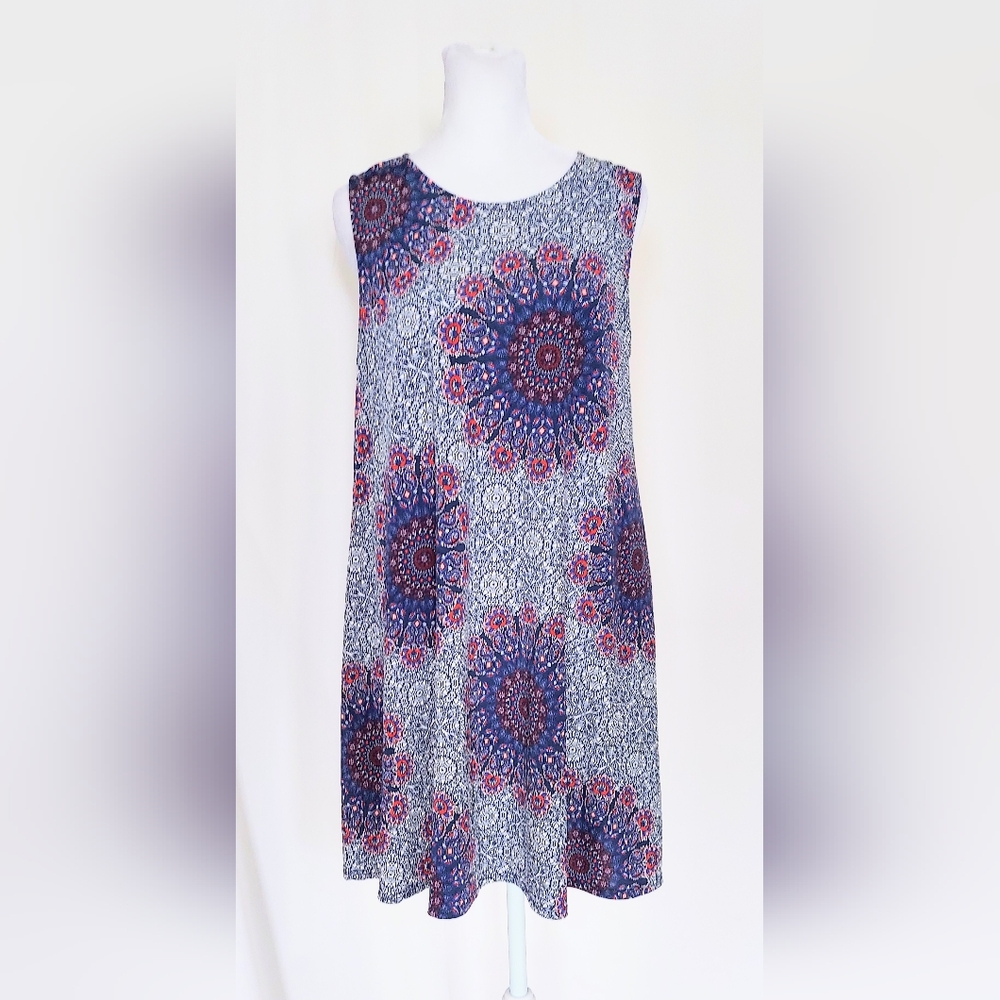 Agnes & Dora Sleeveless Dress Womens Size Medium Blue Plum White Geometric